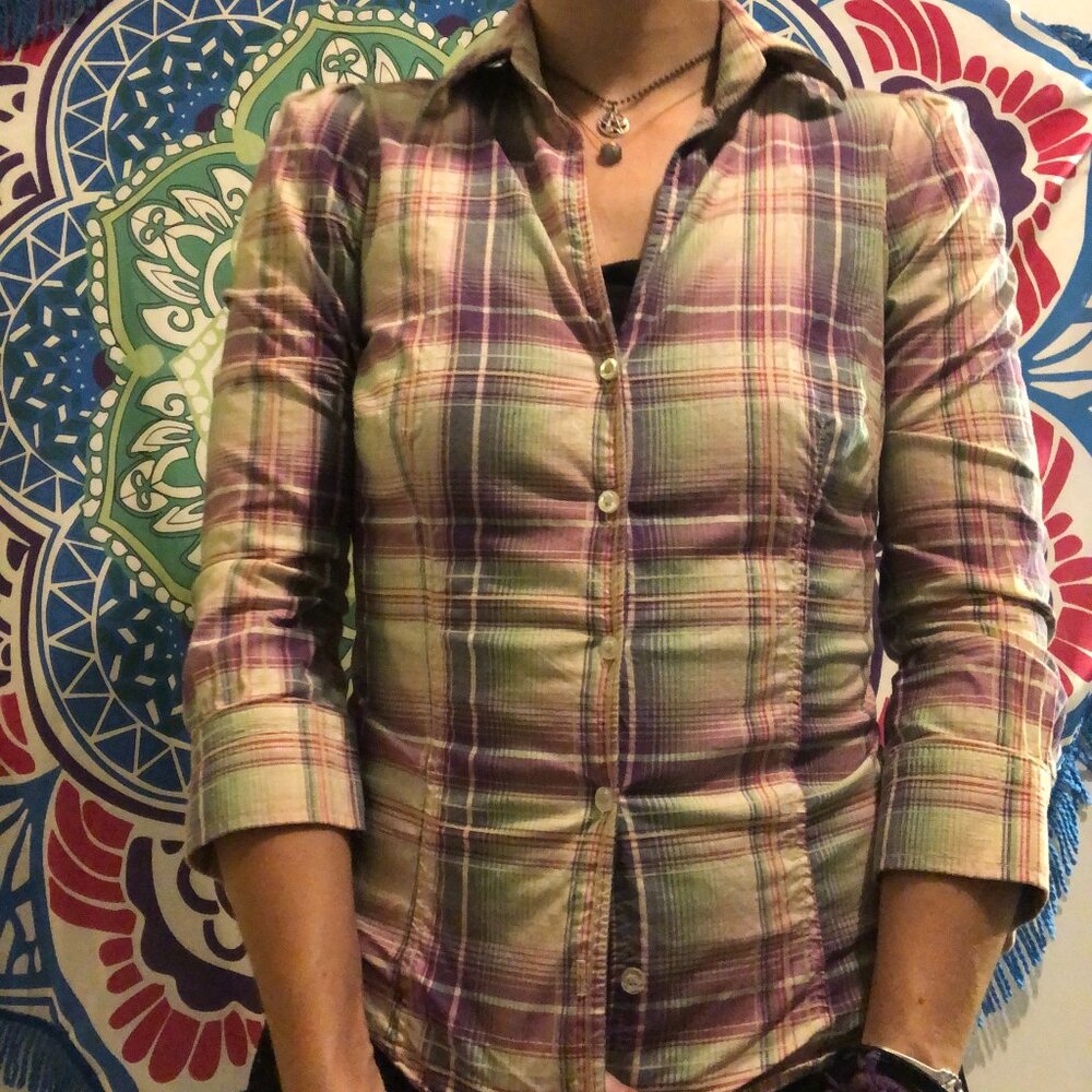 plaid button down